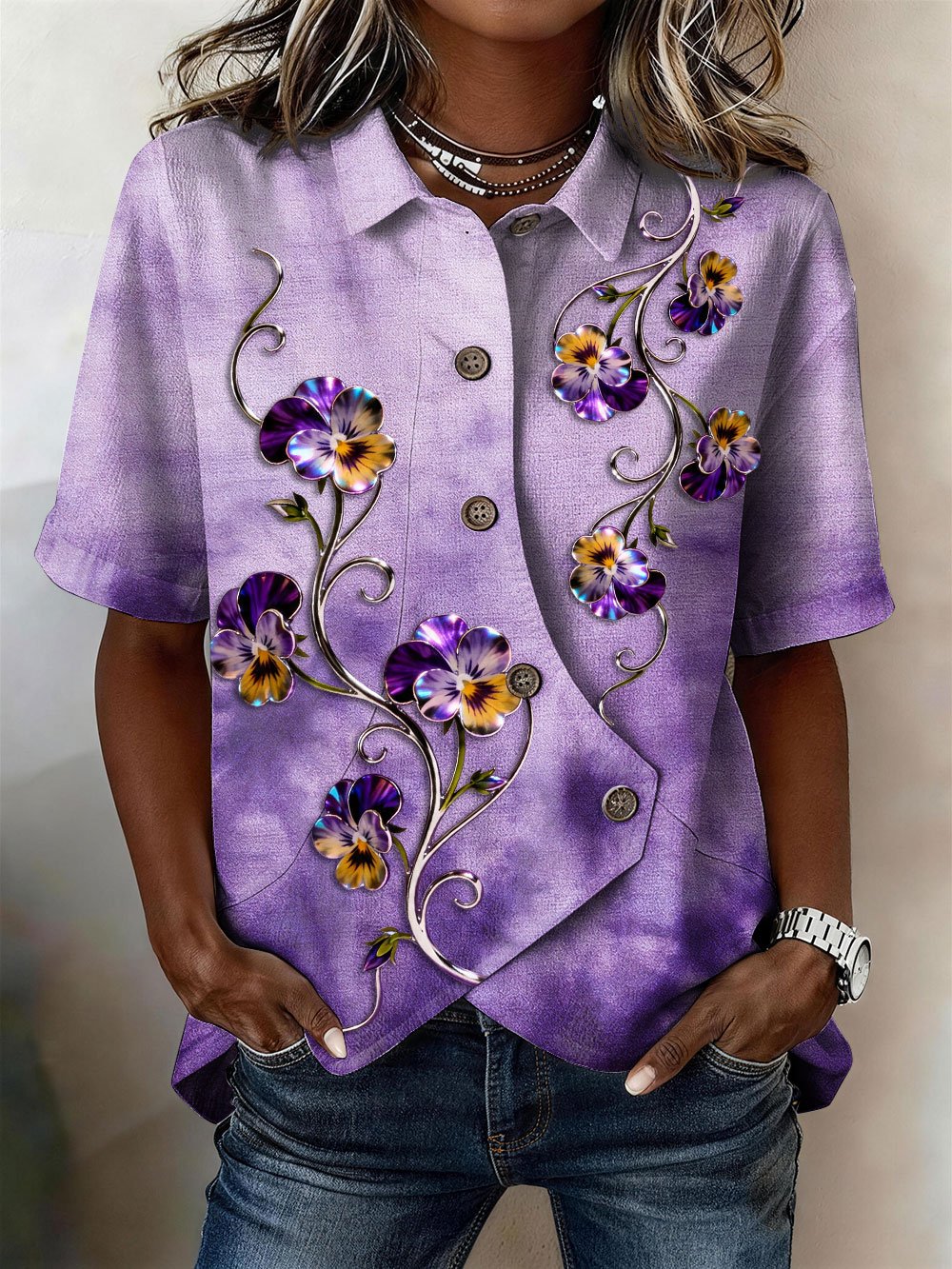 Women's Alzheimer's Awareness Pansy Top